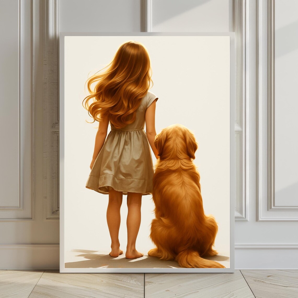 Girl And Golden Retriever Heartwarming Dog Lover Friendship Print