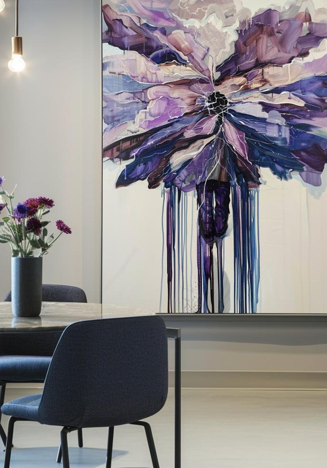 Giant Purple Bloom Exploding Paint Drips Abstract Flower Poster