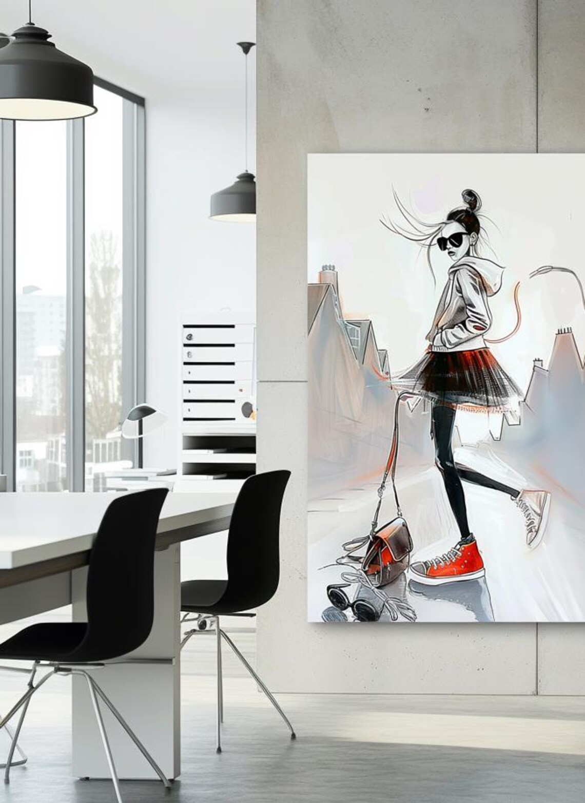 Stylish Woman in Sunglasses and Red Sneakers Fashion Sketch Poster - Image 3