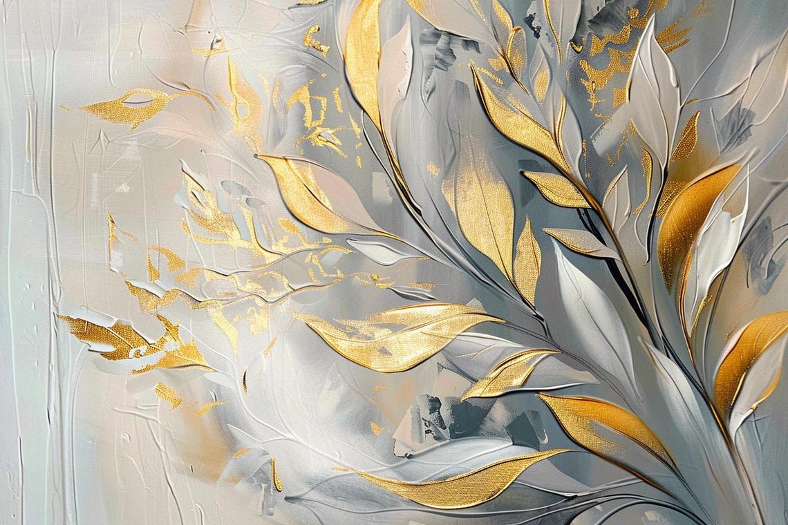 Gold Leaf Branches on Soft White Gray Elegant Botanical Art Poster - Image 2