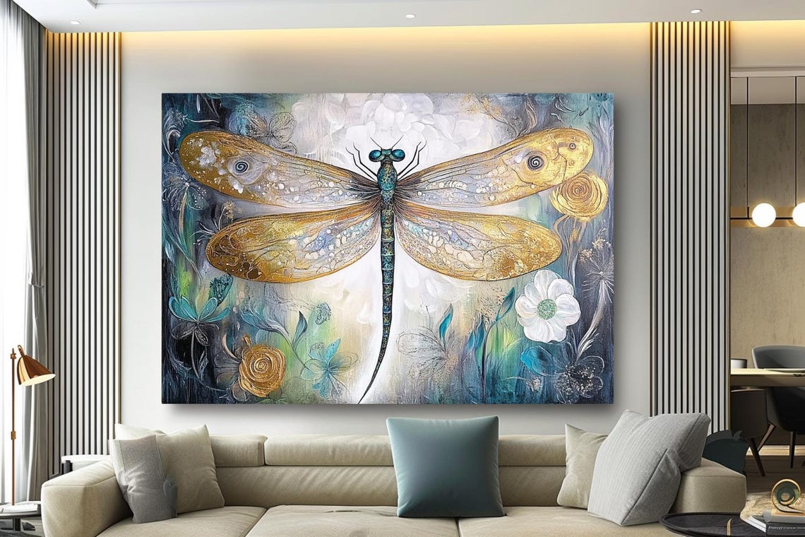 Painting Dragonflys Grace Abstract Stretched Painting Wall Art Print Contemporary Artwork For Home Decor - Image 3