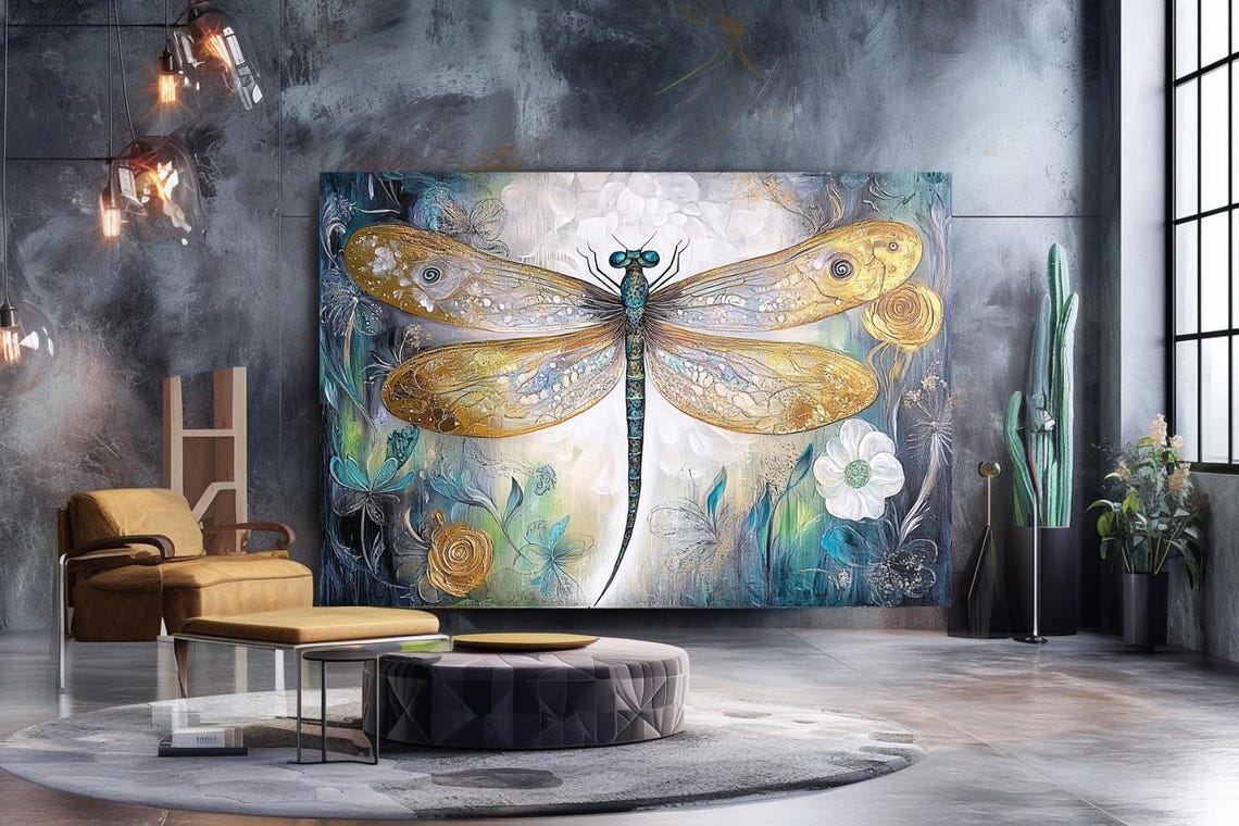 Painting Dragonflys Grace Abstract Stretched Painting Wall Art Print Contemporary Artwork For Home Decor