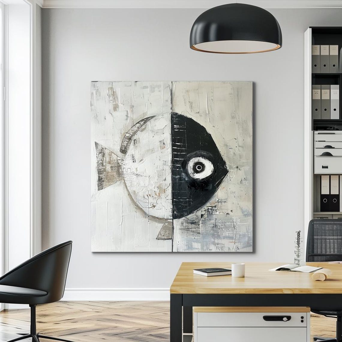 Minimalist Yin Yang Inspired Black And White Fish Abstract Poster