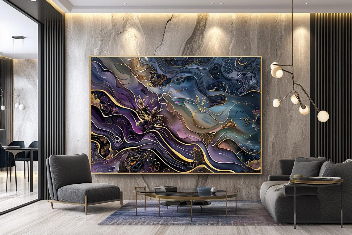 Dark Marble Agate Swirls With Gold Veins Abstract Painting Poster - Image 3