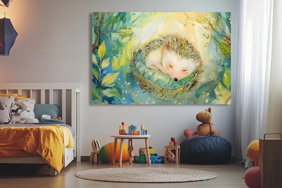 Hedgehog Sleeping Hedgehog Curled In A Leafy Nest Art Poster - Image 2