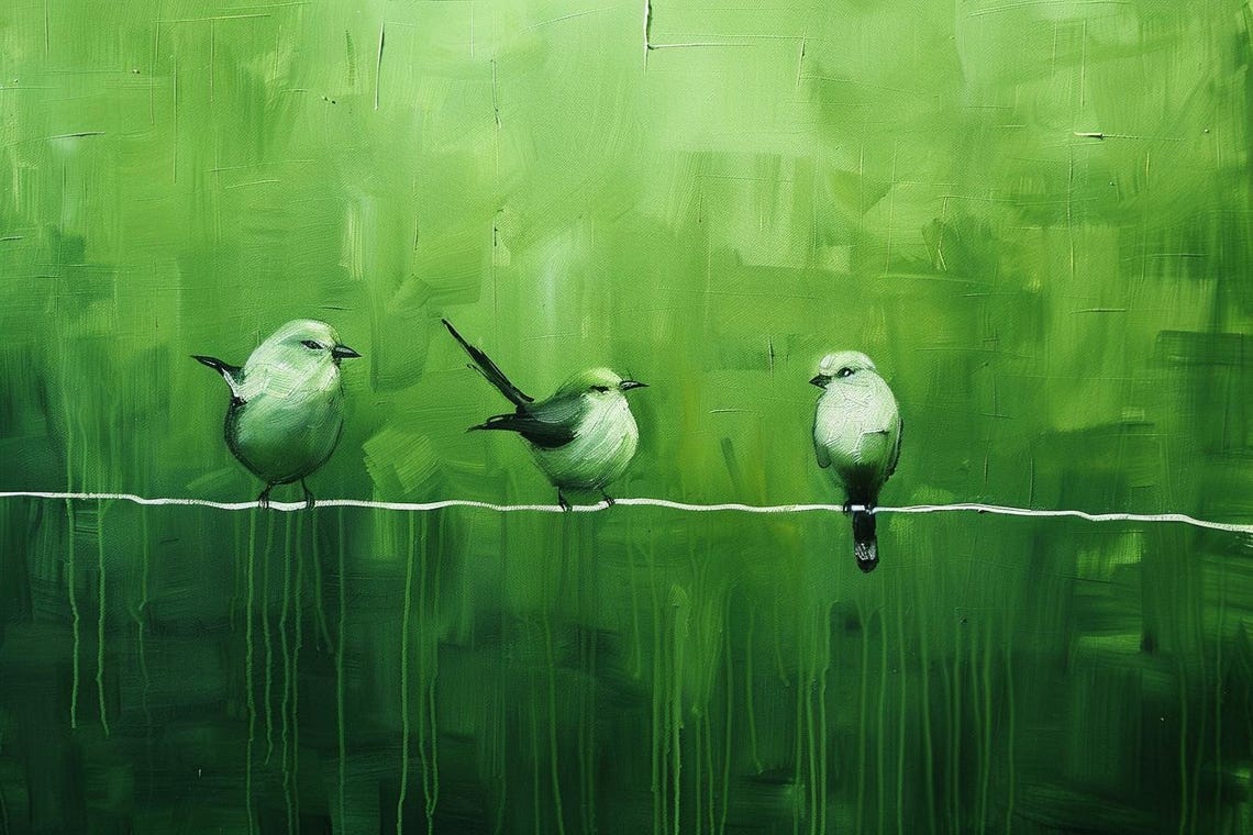 Three Birds On A Wire Bright Green Minimalist Abstract Poster - Image 3