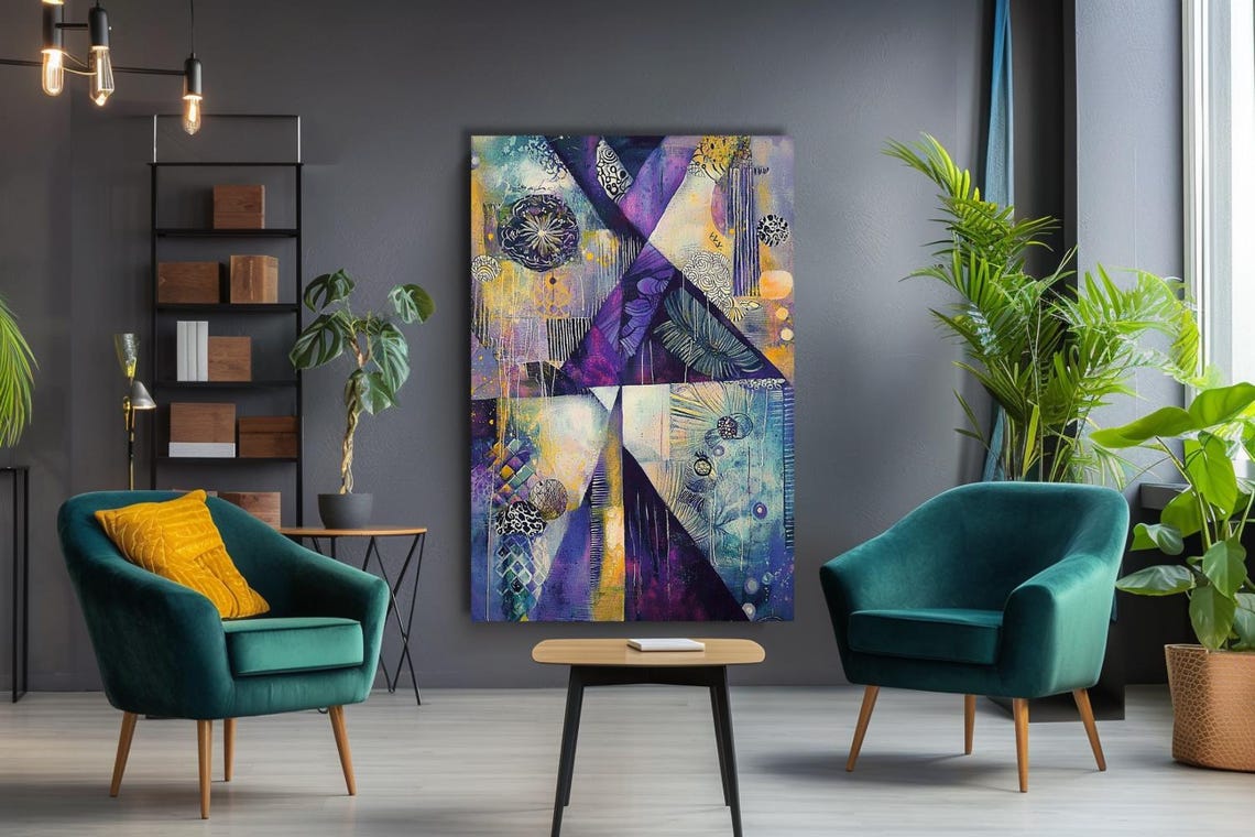 Layers Purple And Gold Geometric Abstract Collage Art Poster