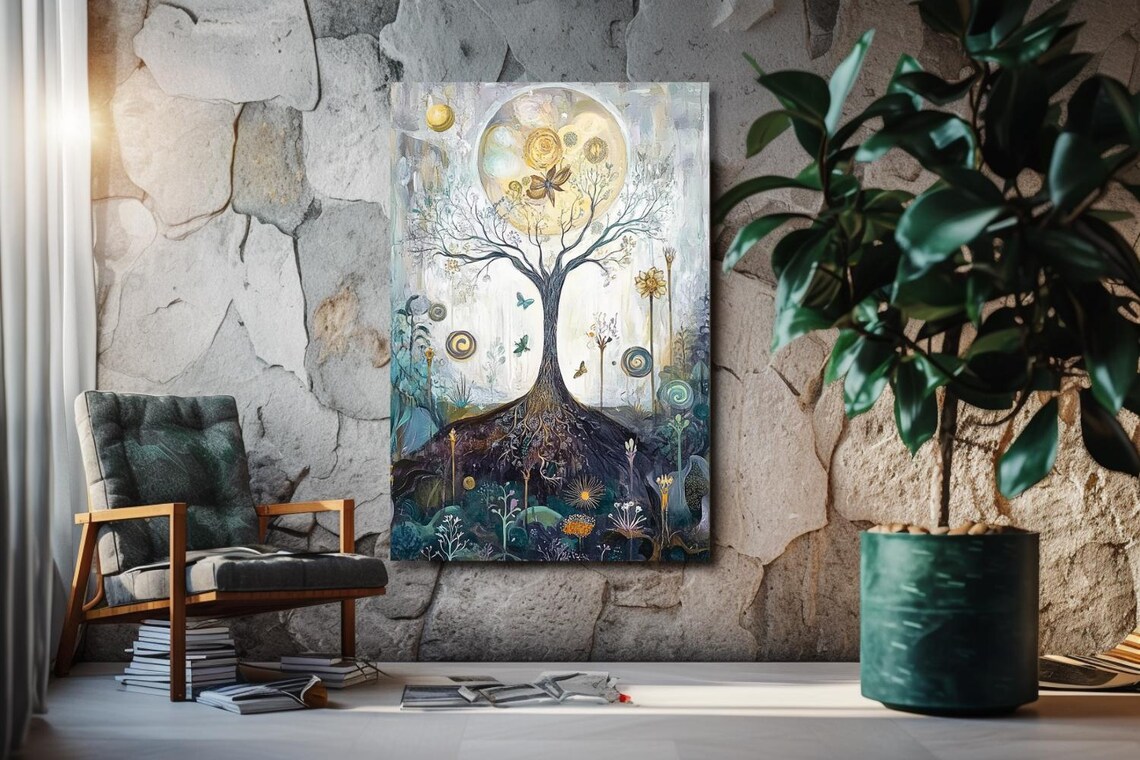 Wishes Of Nature Moon Tree Butterflies Whimsical Abstract Poster - Image 3