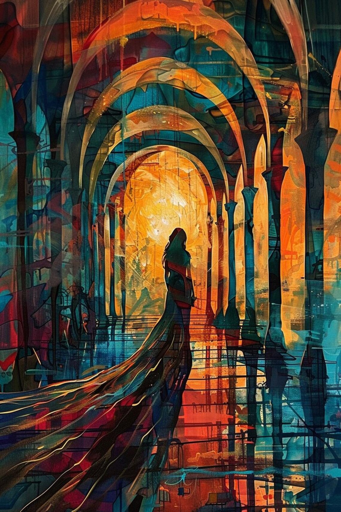 The Arch Of Time Woman Walking Through Arches Toward Light Poster - Image 2
