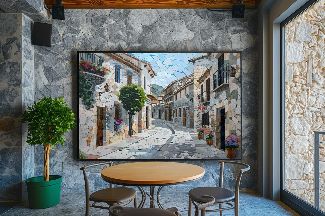 Old Town Stone Street With Balconies Mosaic Europe Travel Poster - Image 3