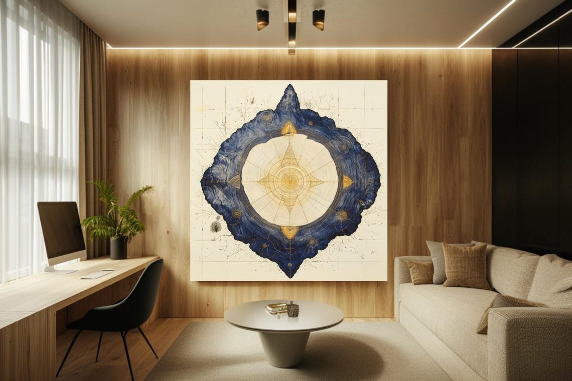 Vintage Compass Rose Star Chart Navy Gold Nautical Map Poster - Image 2