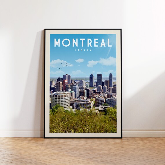 Montreal Canada Downtown Skyline Cityscape Vintage Travel Poster