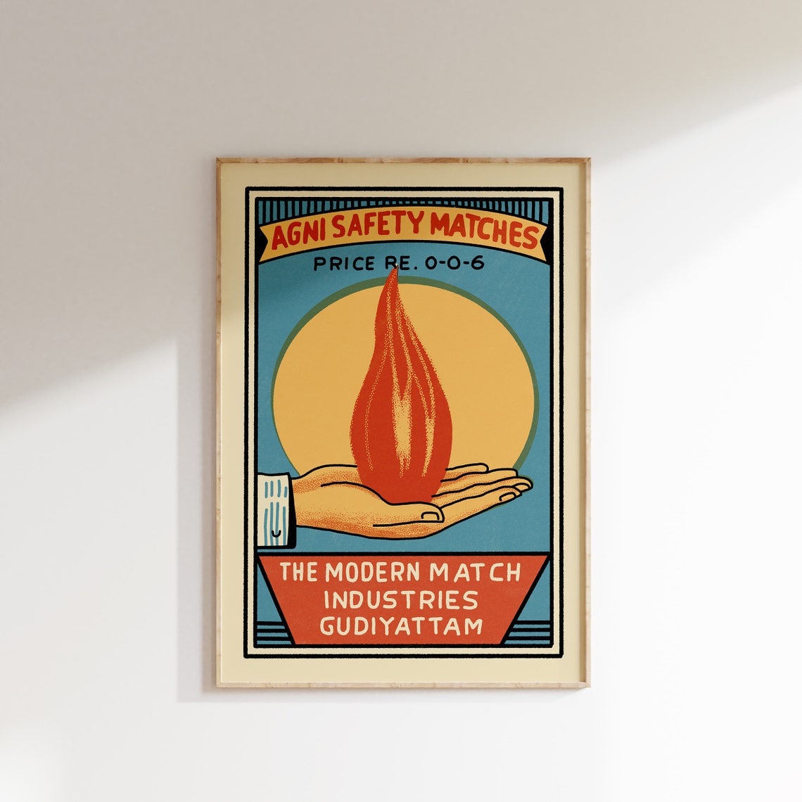 Agni Safety Matches Hand Flame Retro Indian Matchbox Label Poster