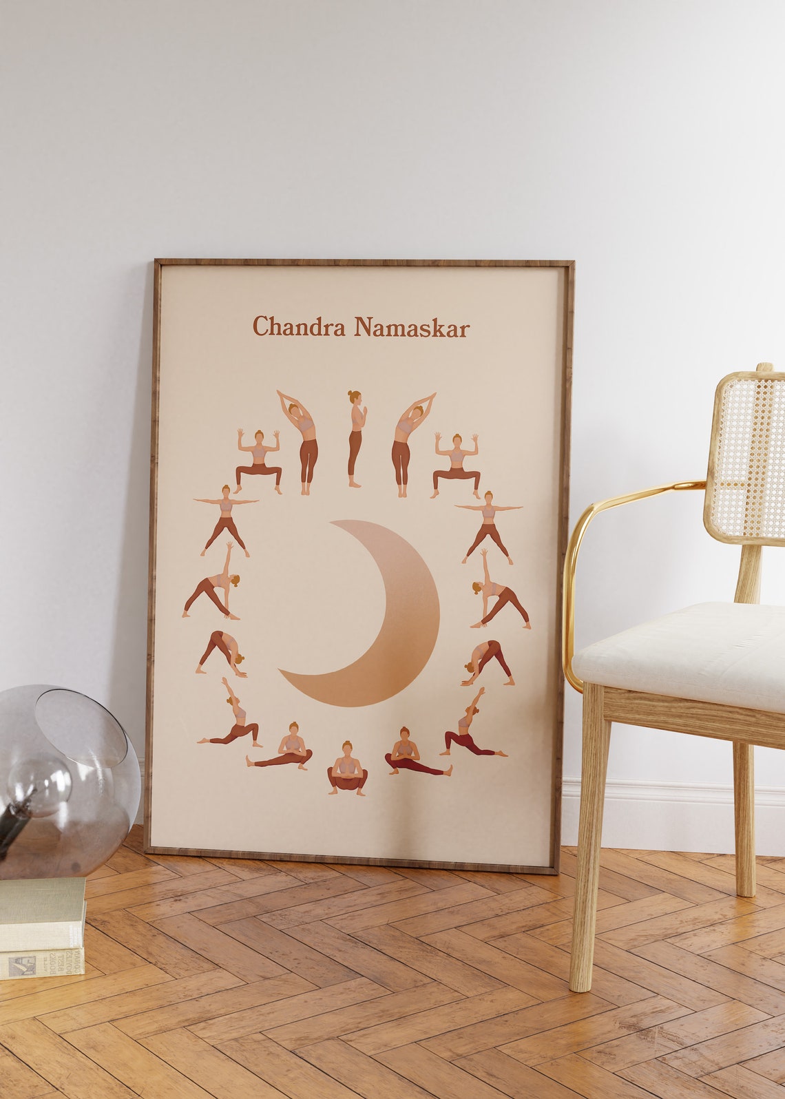 Chandra Namaskar Moon Salutation Yoga Poses Chart Minimalist Poster - Image 4