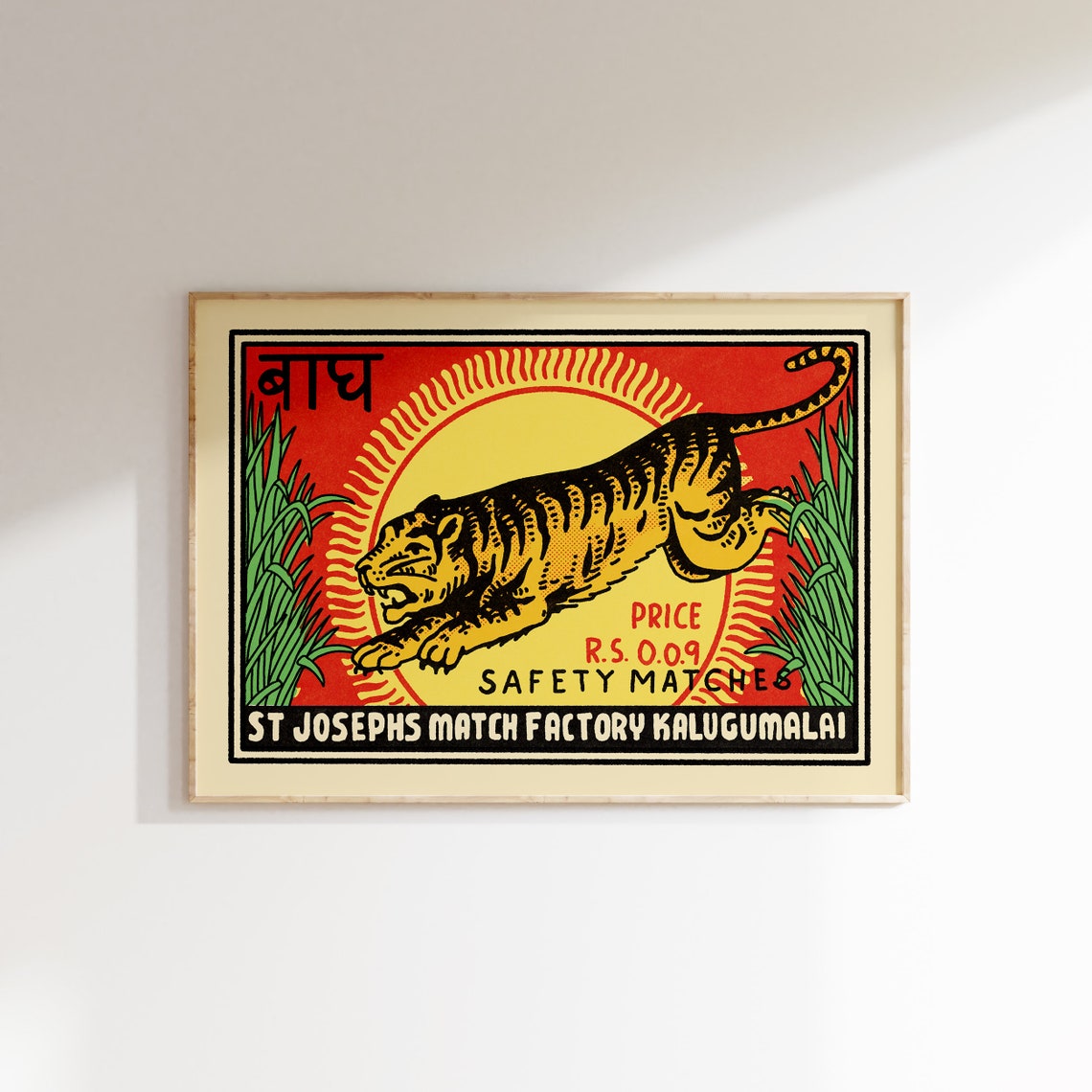 Leaping Tiger Sun Vintage Indian Safety Matches Label Poster
