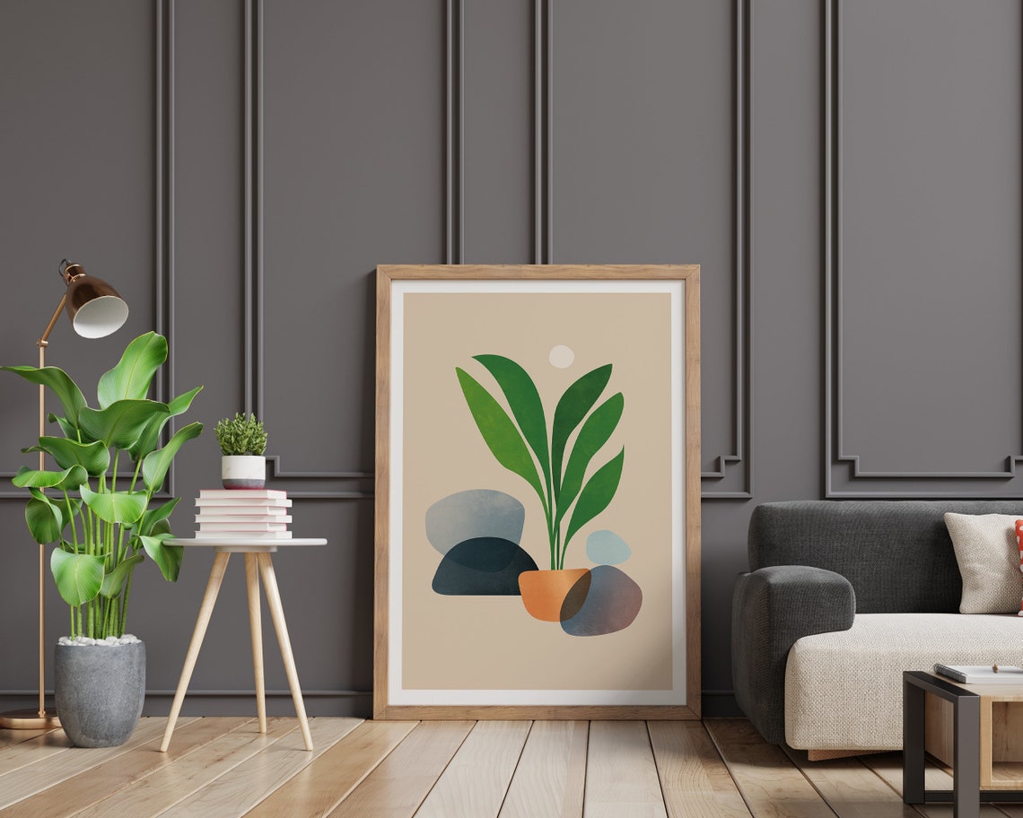 Copper Pot With Green Leaves And Stones Botanical Illustration Poster - Image 2
