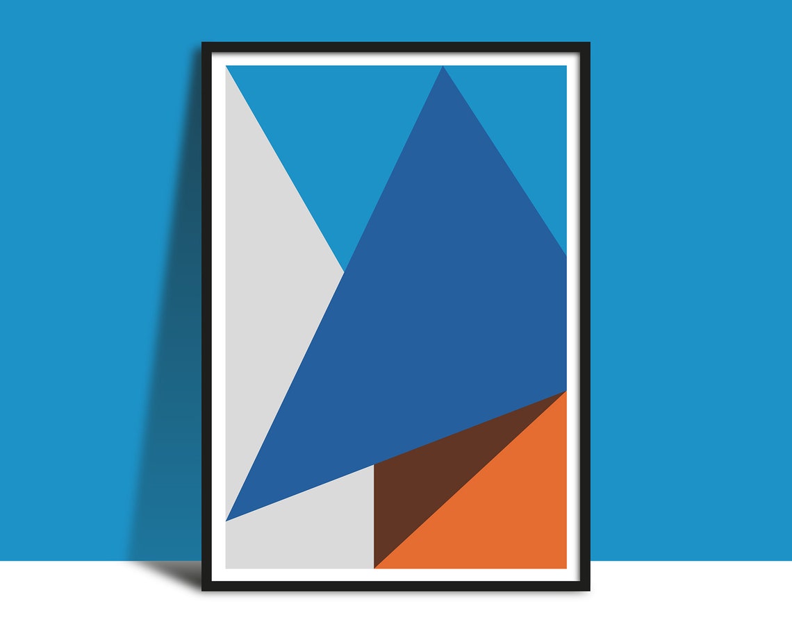 Cobalt Blue Triangle with Orange Minimalist Geometric Poster