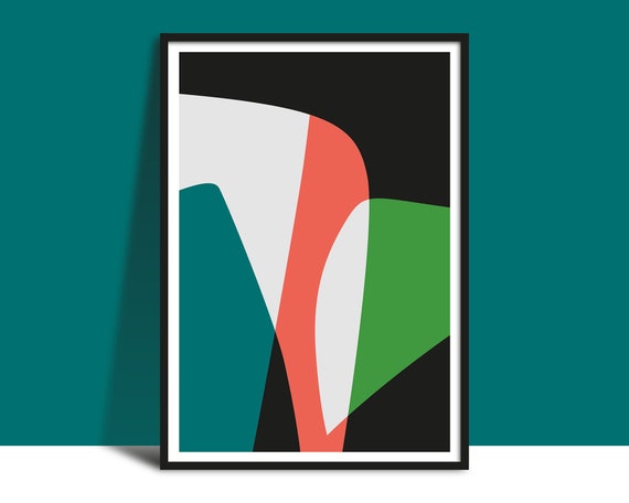 Printable Modern Abstract Shapes Art Original Bold Design Orange Green Teal Contemporary Wall Art Illustration Poster