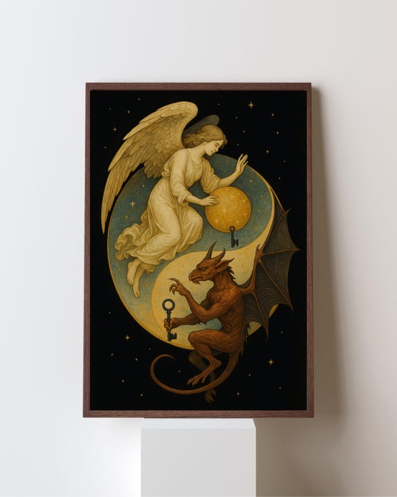 Angel And Demon Yin Yang, Mystical Balance Art Print