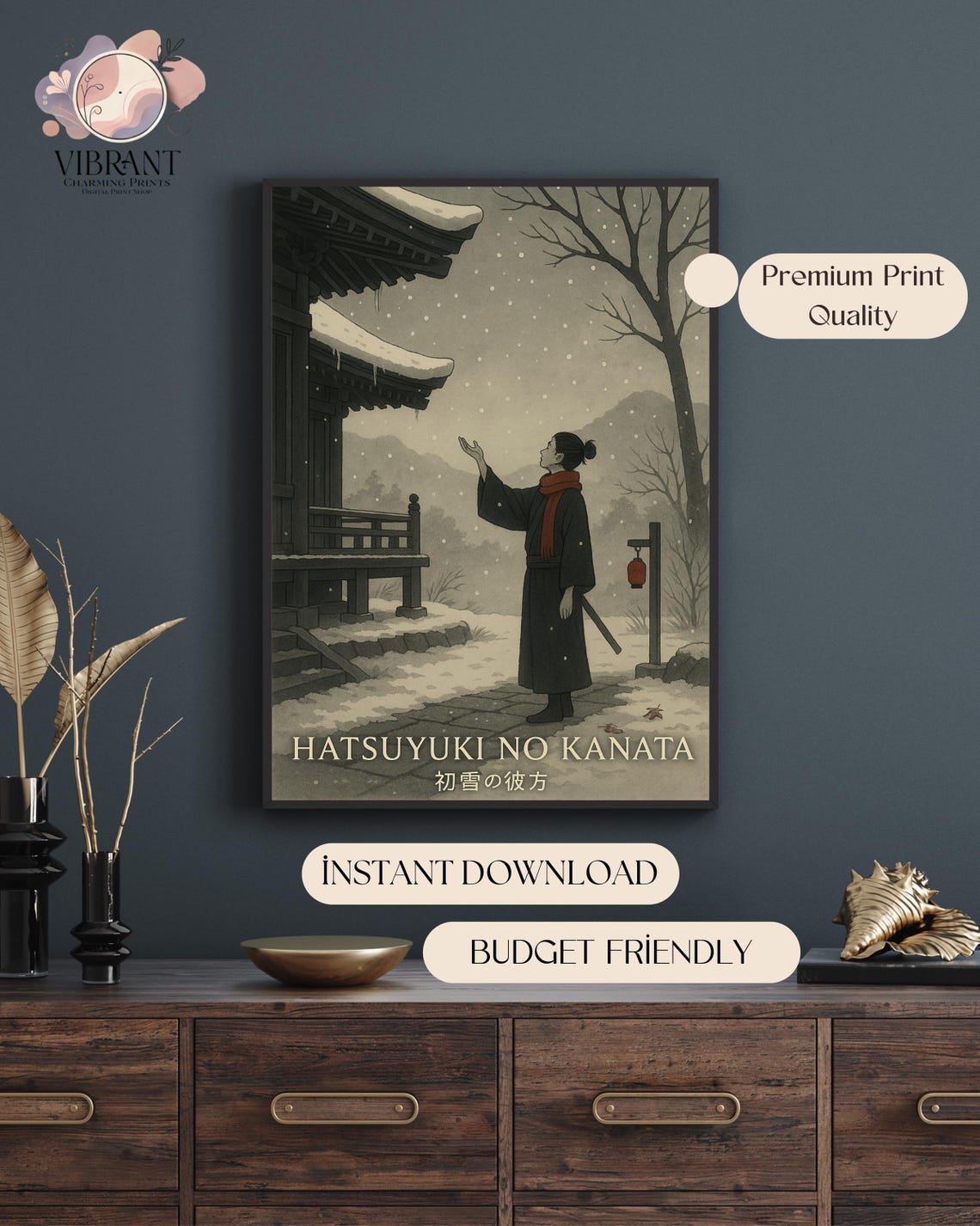 Hatsuyuki No Kanata Japanese Temple, Zen Minimalist Art Print - Image 5