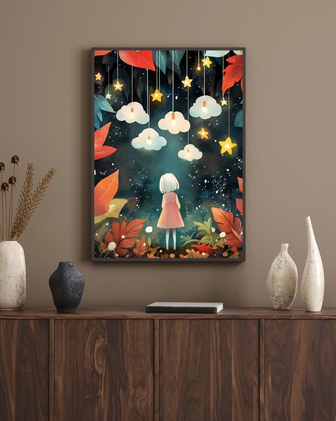 Dreamy Night Sky, Whimsical Girl Under Stars - Image 4