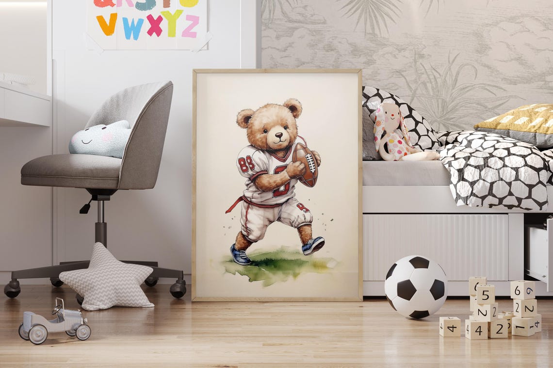 Football Bear Nursery Art, Baby Boy Sports Decor - Image 5