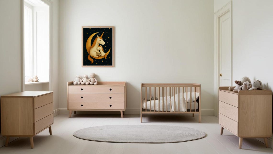 Unicorn Hug On The Moon, Nursery Decor Poster - Image 2