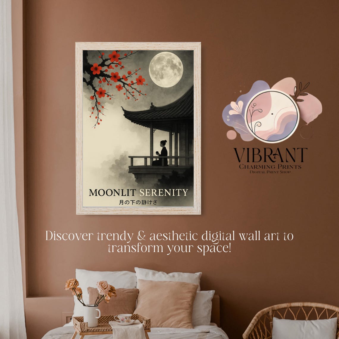 Moonlit Serenity Japandi, Zen Night Poster - Image 2