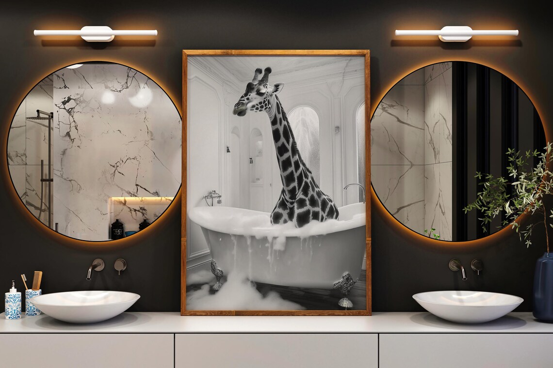 Funny Giraffe Bathroom Wall Art, Quirky Bathtub - Image 5