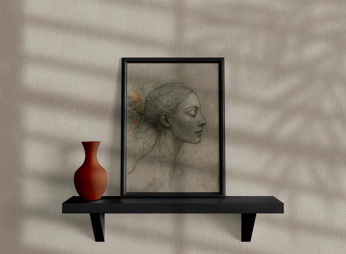 Textured Abstract Woman Portrait, Boho Home Decor - Image 5