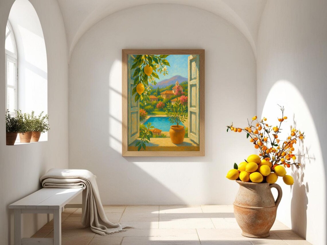 Mediterranean Pool View Lemon Tree, Italian Summer - Image 2