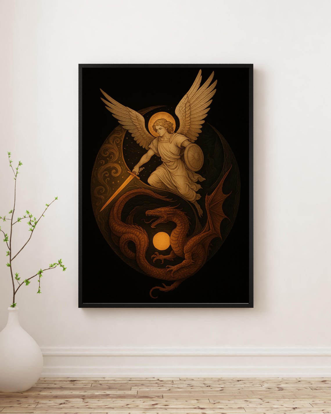St Michael Defeating Dragon, Archangel Poster Print - Image 3