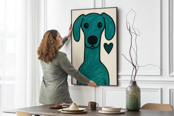 Whimsical Puppy Drawing With Heart, Nursery Decor