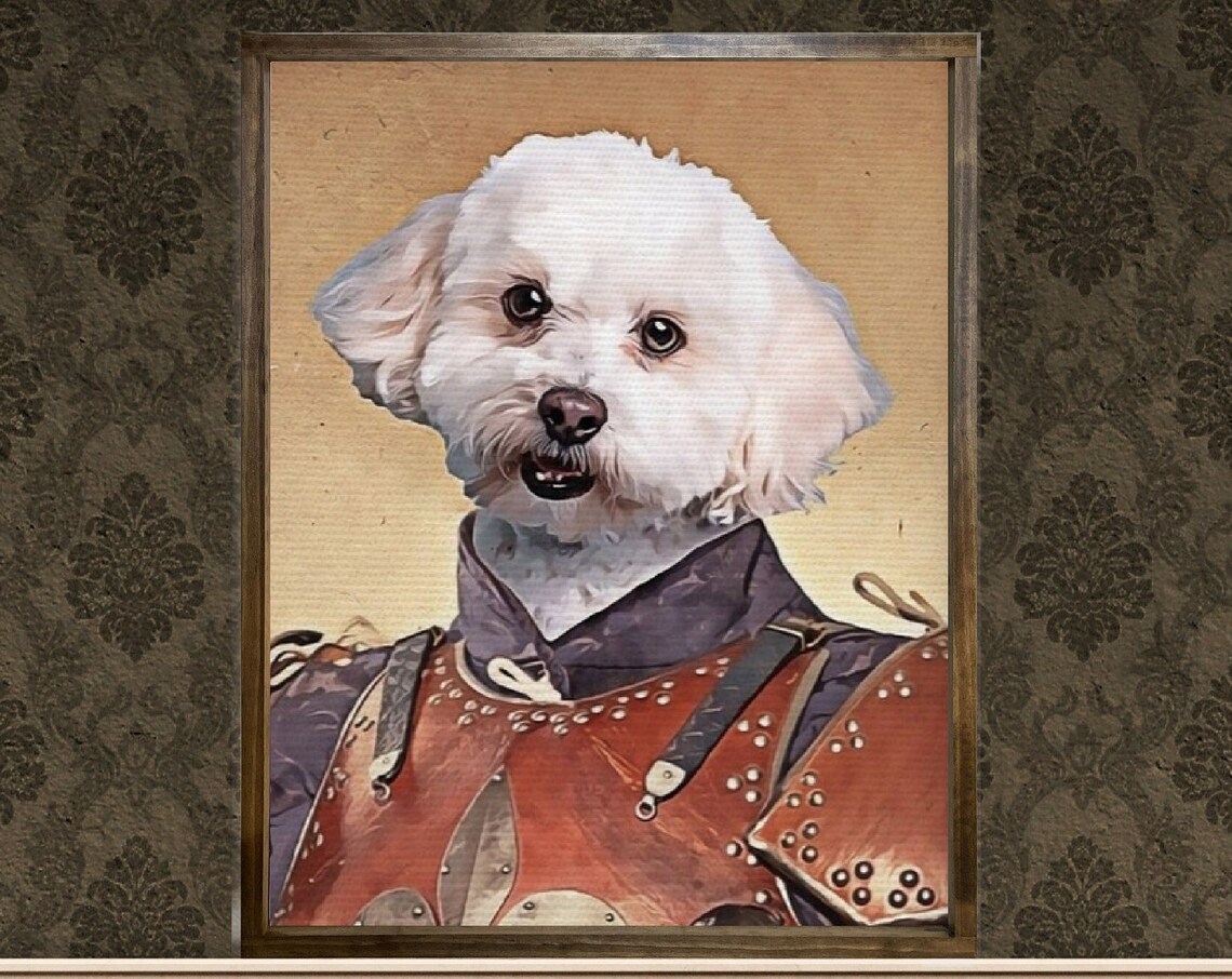 Custom Medieval Knight Pet Portrait, Oil Effect Art Print