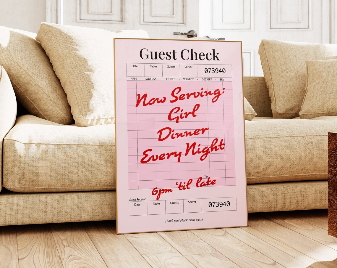 Guest Check Girl Dinner Aesthetic Kitchen Art Print