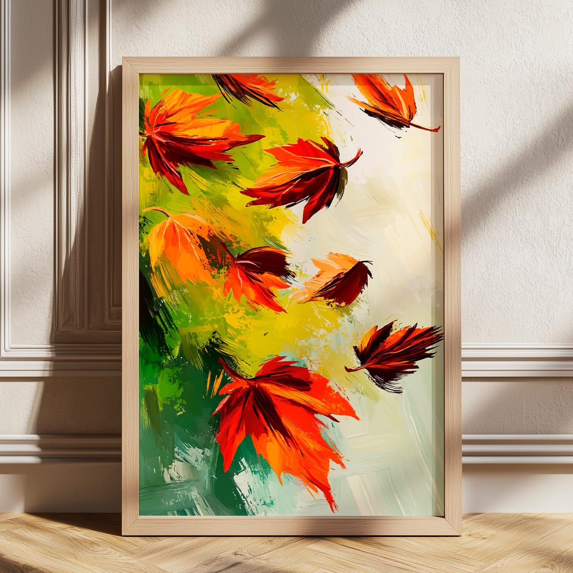 Falling Autumn Maple Leaves Bold Watercolor Nature Art Poster