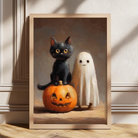 Print Spooky Cat Vintage Vampire Halloween Art Poster Posters