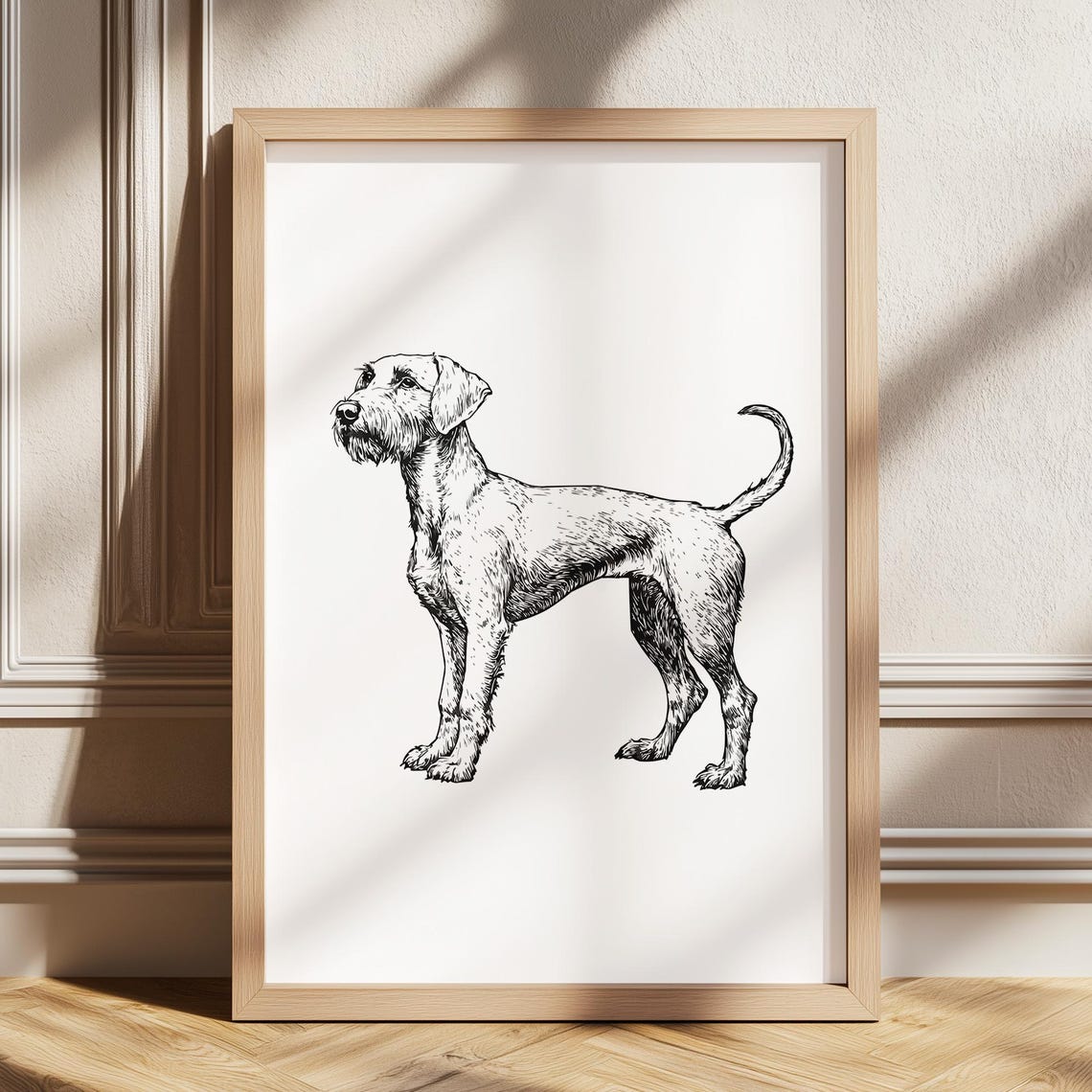 Airedale Terrier Side View Full Body Sketch Vintage Dog Poster