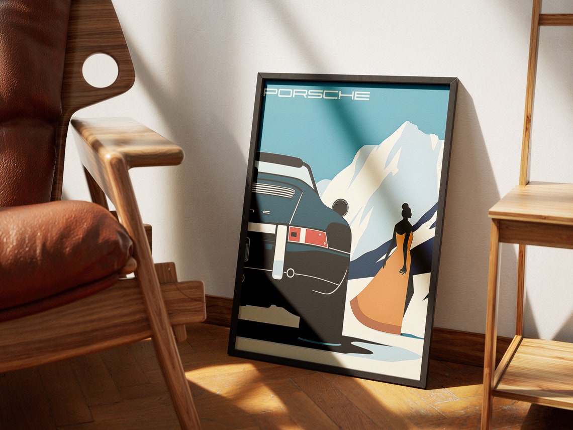 Porsche 911 Rear View Alpine Snow Mountain Lady Dress Poster - Image 3