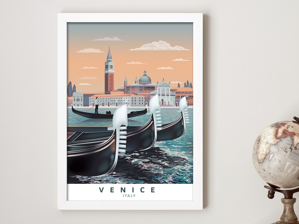 Venice Italy Gondolas at Golden Hour Vintage Style Travel Poster