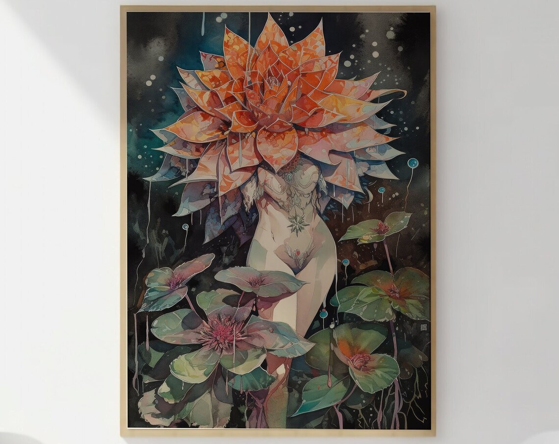 Belladonna of Sadness Abstract Woman Flower Watercolor Art Print