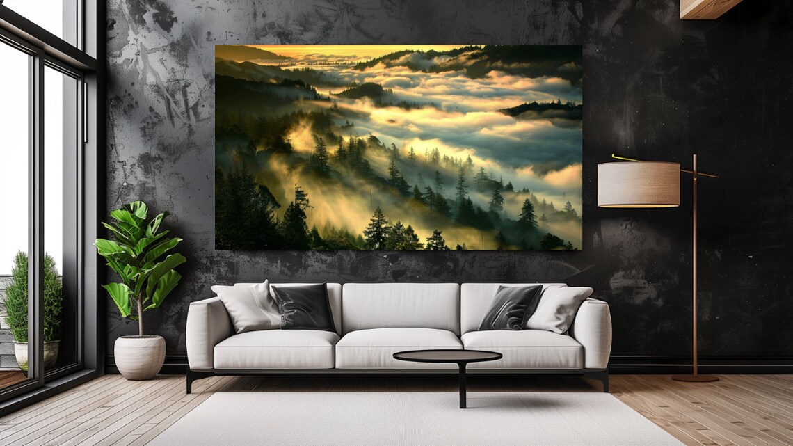 Morning Fog Over Mountain Landscape Art Print