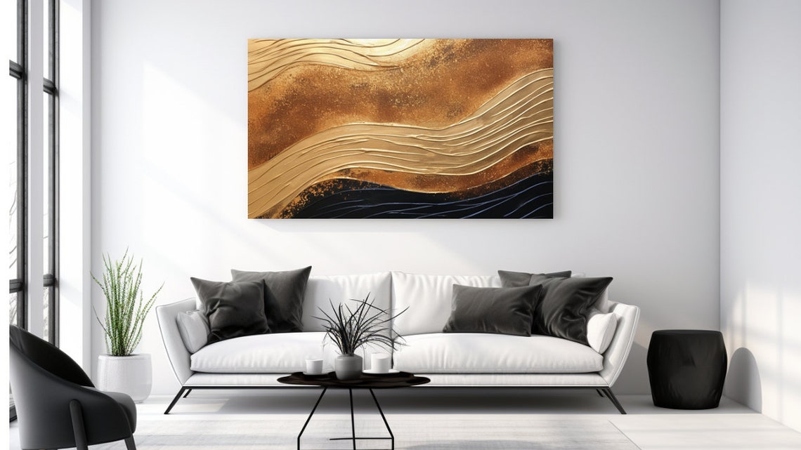 Bronze Gold And Black Abstract Painting Textured Waves Modern Poster