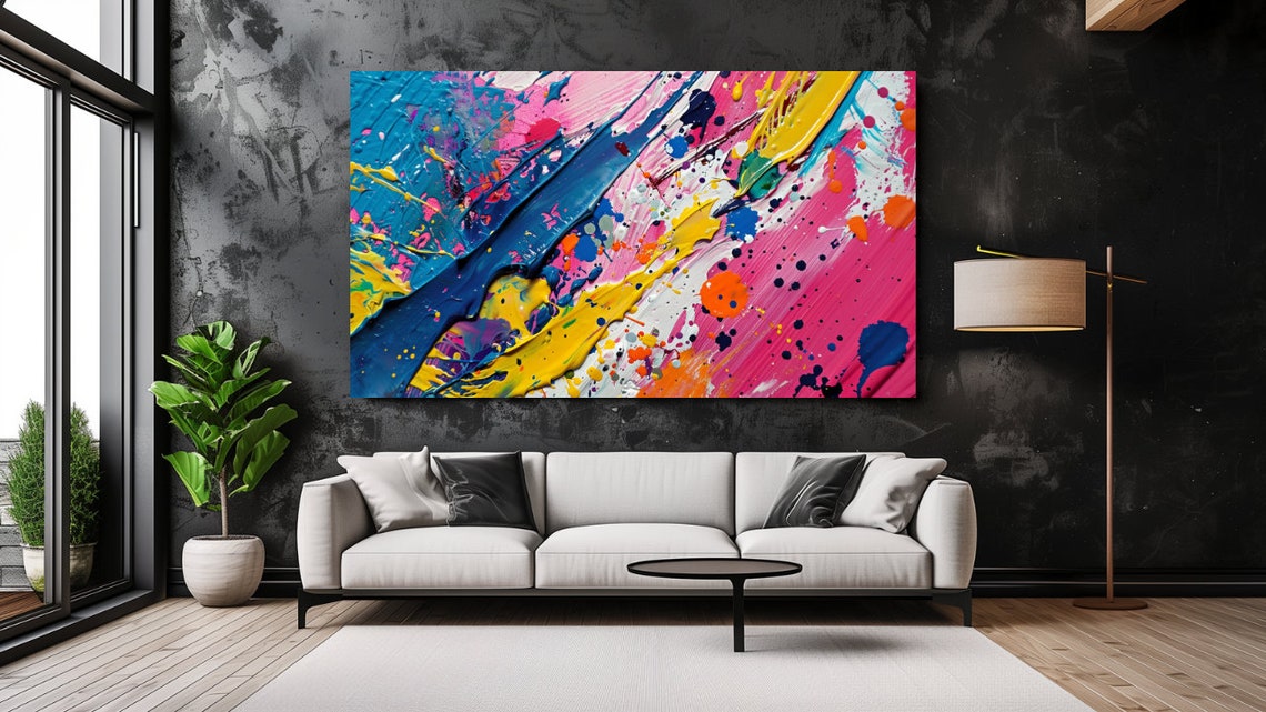 Colorful Pop Art Abstract Paint Strokes Pink Yellow Blue Modern Poster