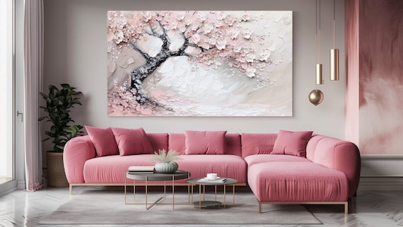 Pink White Tree Painting Abstraction Luxury Design Print Home Decor Wall Art Wall Art Gift Room Decor Ready To Hang