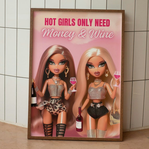 Girly Besties Poster Retro Dolls With Wine Digital Download