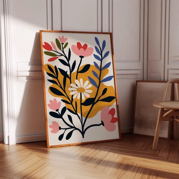 Abstract Flower Wall Art Retro Floral Print Instant Download