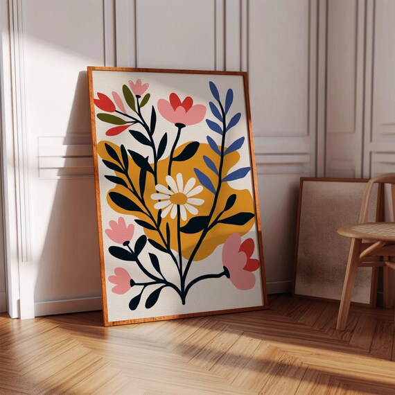 Abstract Retro Floral Botanical Midcentury Style Art Vintage Poster