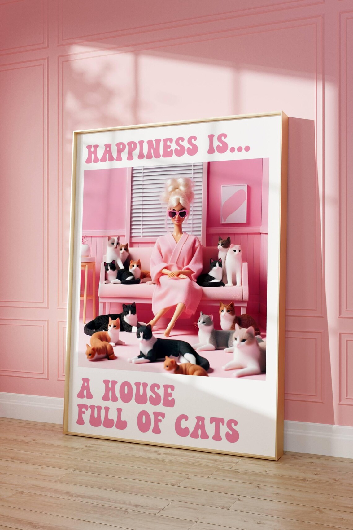 Cat Lover Poster, Retro Preppy Wall Art Print