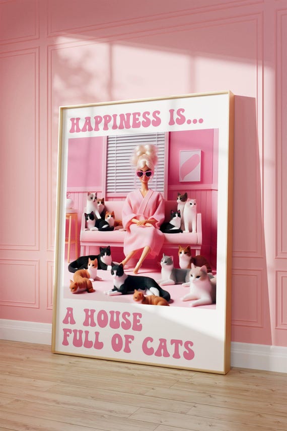 Cat Lover Poster, Retro Preppy Wall Art Print